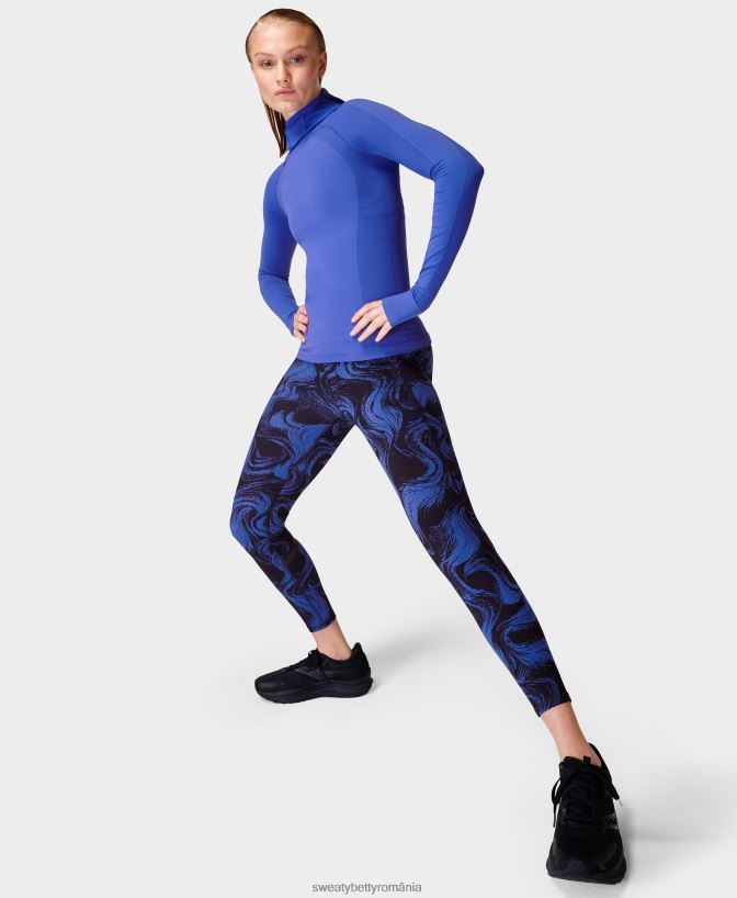 Sweaty Betty jambiere de alergare 7/8 cu talie înaltă cu gravitate zero femei imprimeu ondulat albastru îmbrăcăminte SV3TD992